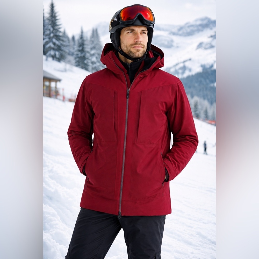 Mountain Force Mens Dakota Ski Jacket Sz L Burgundy Black Down Wool Insulated
